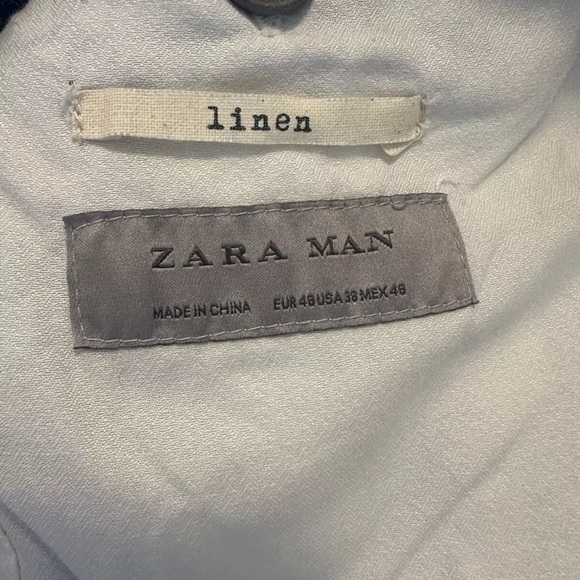 New With Tags, Zara Jacket Linen Blue Striped Mandarin Collar Blazer - Picture 10 of 10